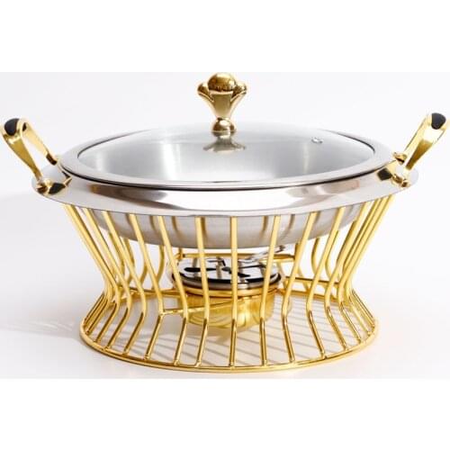 Stainless Steel Hotpot Set Mini Hotpot Pot Holder Tempered Glass Lid Gold Silver Chafing Dish Buffet Pan Food Tray Warmer