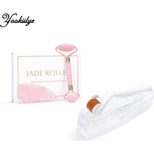 Jade Roller Scraping Board Micro Needle Roller Set Facial Massager Face Lift Anti-wrinkle Natural Stone Skin Care Set for gift