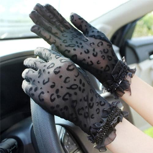 1Pair New Fashion Gloves Sexy Leopard Women Lace Sunscreen UV-Proof Driving Gloves Ladies Mesh Short Thin Gloves Hot