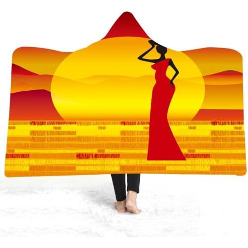 Individuality African Women Retro Sherpa Fleece Blanket Girls Wearable Hooded Plush Throw Blanket on Sofa Bed 150x200cm Bedding