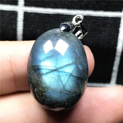 Genuine Natural Blue Labradorite Necklace Pendant Jewelry For Woman Lady Man Crystal 23x17x12mm Oval Beads Silver Stone AAAAA