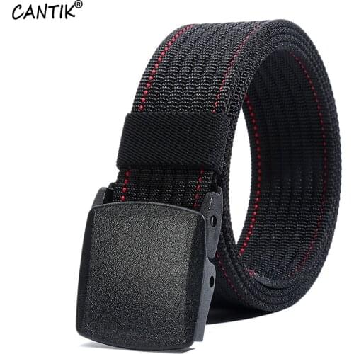 CANTIK Design Casual Quality Nylon Strong Striped Belt Plastic Automatic Buckle Belts for Men Accessories 3.8cm Width CBCA135