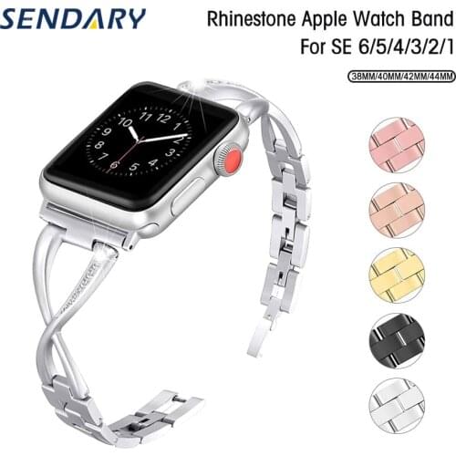 Luxury Diamond Watch Band for Apple Watch SE 6 5 4 44MM 40MM Stainless Steel Loop Strap for iWatch 1/2/3 38MM 42MM Bracelet