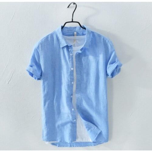 Summer Shirt Men Comfortable Cotton Linen Shirts For Men Short Sleeve Loose Breathable Casual Solid hawaiian Shirt Tops