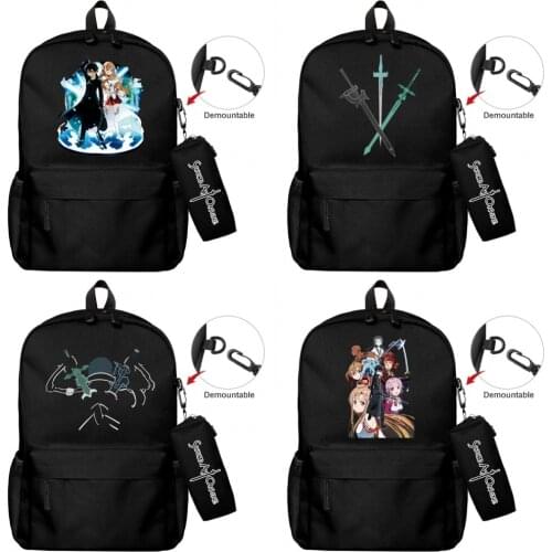 Sword Art Online Nylon Backpack Pencil Case 2pcs/set Casual Student Travel Schoolbag Laptop Bag Zip Knapsack Boys Girls Bookbag