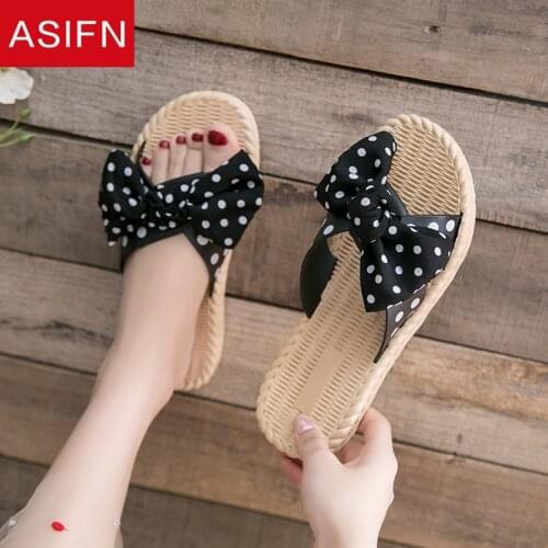 ASIFN Sandals 2021 New Spring Summer Slippers for Womens Outer Wear Fashion Korean Bowknot Net Red Youth Ladies Flat Slippers