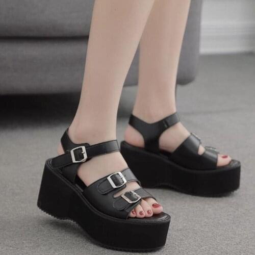 Boussac Buckle Strap Slingback Platform Sandals Women Open Toe One Strap Summer Sandals Women Black Punk Goth Shoes Women