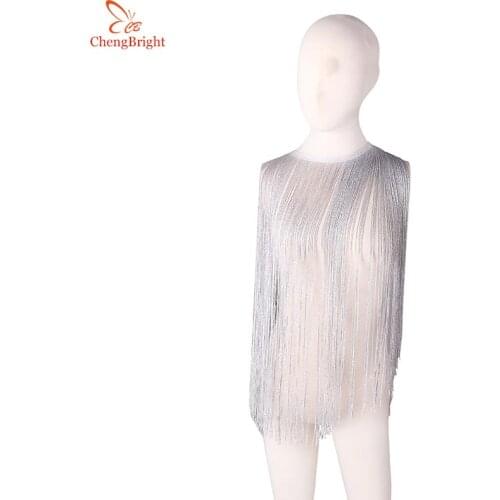 CHENGBRIGHT 50Yard silver Silk Sparkling Fringe Trim Tassel Fringe Trimming Latin Dress Stage Clothes Accessorie Lace Ribbon DIY