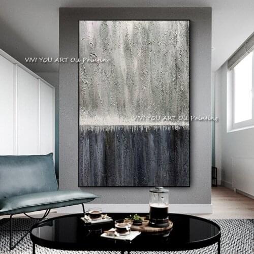 The Special Offer Gray Black White Hand Painted Oil Paintings on Canvas Abstract Palette Big Wall Picture for Office Decoration
