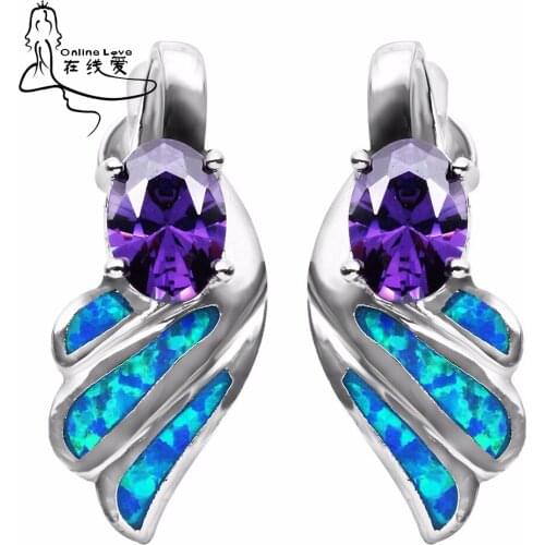 Unique Design Angel Wing Goldfish Earrings Blue Opal Purple Cubic Zirconia Earrings for Girl Women Fashion Jewelry ER237