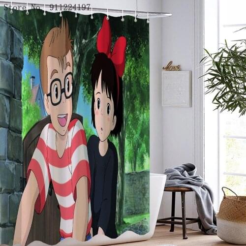 Hayao Miyazaki Anime Printed Shower Curtain Howls Moving Castle Cartoon Bathroom Waterproof Shower Curtain With Hook Home Decor
