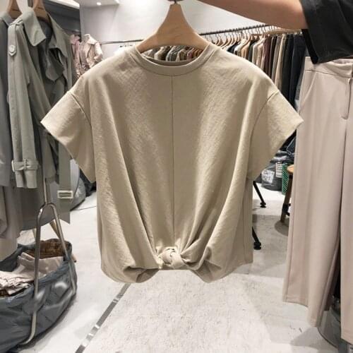 Summer Womens Short-sleeved Korean Cross-over with Twisted Loose T-shirt Flying Sleeves Short Sleeves PL224