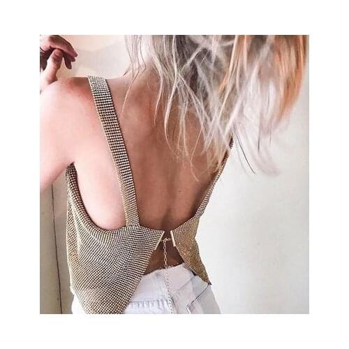Luxury Handmade Rhinestones Camis Backless Women Nightclub Tops Summer Party Outfits Club Silver Gold Diamond Tank Tops Mujer