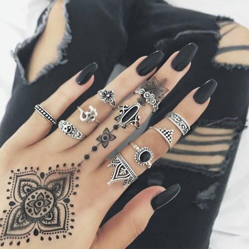 10 Pcs/Set Bohemian Vintage Gold Color Knuckle Ring Geometric Rings Set For Woman Punk Jewelry Gift