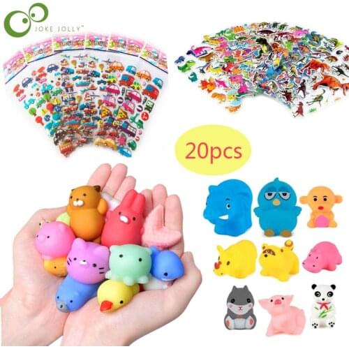 1set/20pcs Cute Baby Bath Toys Wash Play Animals Mochi Squishy Toys Mini Squishies Animal Cartoon stickers WYW