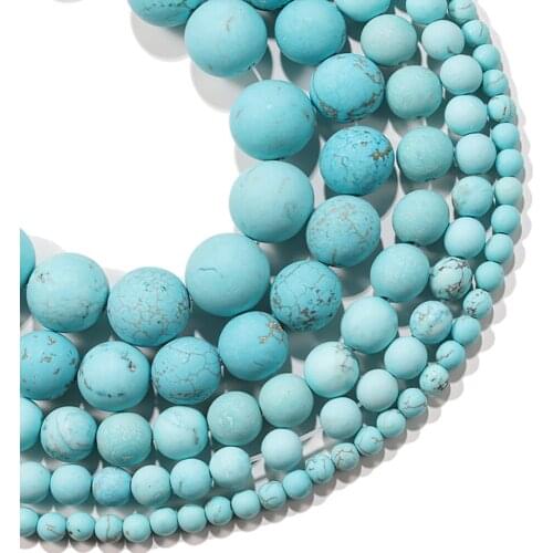 1strand/lot 4/6/8/10mm Polished Blue Turquoises Stone Round Loose Spacer Beads For Bracelet Jewelry Makings Supplies wholesale