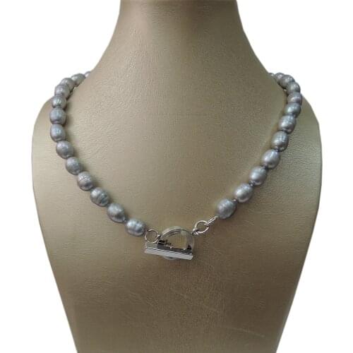 100% NATURE FRESHWATER PEARL NECKLACE-GRAY COLOR PEARL NECKLACE-VERY NICE CLASP