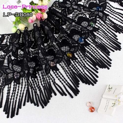 2 yards width 29CM DB080 black hollow embroidery Lace fabric DIY skirt hem costumes Accessories Sewing Edge lace trim tassel