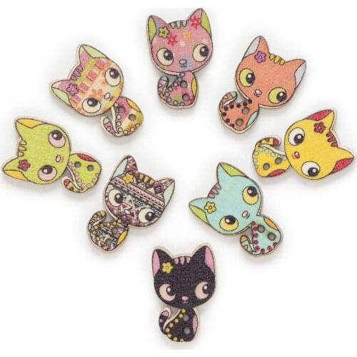 30pcs 2colors Cute Cat Wood Buttons for Sewing Scrapbooking Clothing Headwear Handmade Crafts Home Decor Accessories DIY 26mm