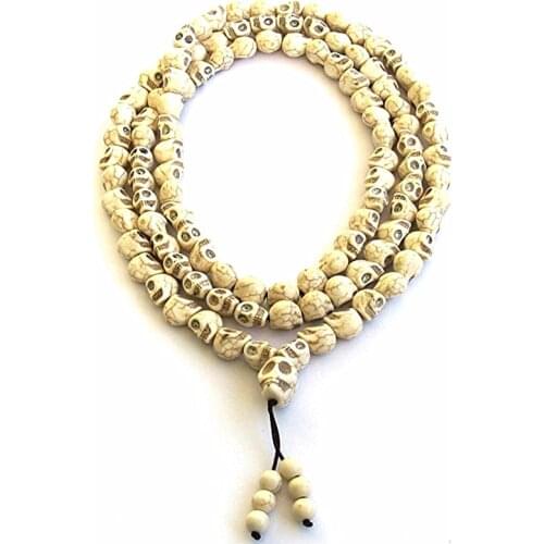 8mm White stone beads 108 Skull Beads Tibetan Buddhist Prayer Rosary Meditation Mala for women men jewelry