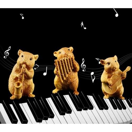 Boxwood Carving Zodiac Craft Animal Mouse Band Statue Lucky Home Decoration Accessories Sculpture Decor Home