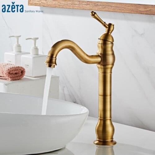 Azeta Free Shipping Basin Faucet Antique Copper Bathroom Water Tap Single Lever Basin Sink Mixer European Faucet Crane AT7506HA