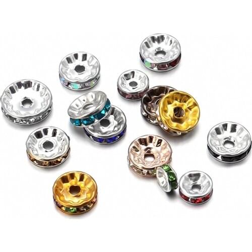 50pcs 4 6 8 10 12mm Rhinestone Crystal Beads Rondelle Loose Spacer Beads For DIY Jewelry Making Accessories Supplie Wholesale