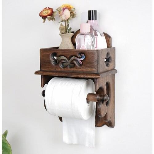 Wood Southeast Asia Wall Tissue Box Paper Case Retro WC Bathroom Storage Towel Holder Decor Home Furnishing Ornaments