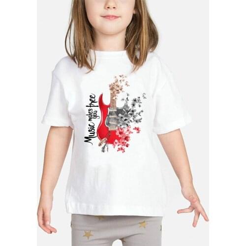 Baby Girls T shirt 2019 Summer T-shirts Kids Guitar Flower Clothes Child O-Neck Camisetas 2 to 8 Years Toddler Tops