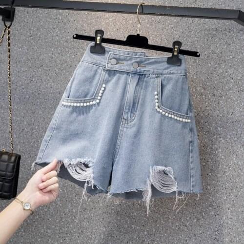 Denim Hole Plus Size 5Xl Large Fashion Zevity Basic High Waist Summer WomenS Casual Cycling Clothing Sports Fitness Shorts 2021