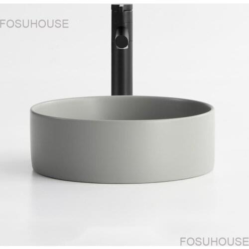 European Cement Gray Bathroom Sinks Hand Wash Basin Loft Industrial Ceramic Bathroom Washbasins Round Matte Kitchen Washing Sink