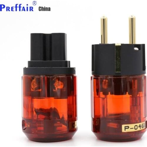 HI-End P046E+C046 Gold-Plated brass SCHUKO Power Plug EUR Power Connector hifi EU AC power plug
