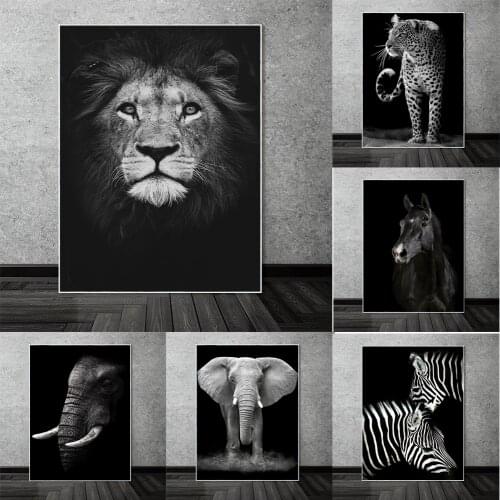Black And White Animals Canvas Art Posters and Prints Lion Head Paintings on the Wall Nordic Art Animal Pictures Home Decoration