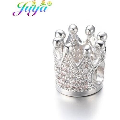 DIY Natural Stones Beads Jewelry Making Findings Supplies Micro Pave Zircon Big Hole Copper Crown Beads Beadwork Jewelry Making