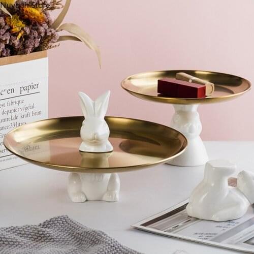 Nordic Ceramic Rabbit Storage Tray Coffee Table Decoration Fruit Storage Rack Tray Living Room Display Tray Home Decoration