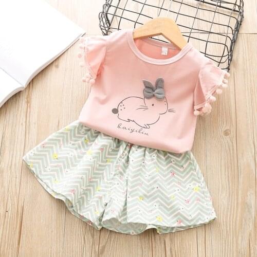 Humor Bear Girls Clothes Set Summer Short Sleeve Cartoon Printed Top+Shorts Cute 2Pcs Toddler Kids Clothes