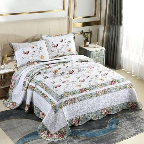 Korea Cotton Bedspread on the Bed Quilt Sets 3pcs Coverlet Embroidered Bed Cover Pillowcase King Size Summer Blanket for Bed