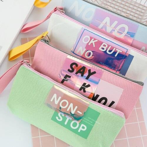Cute Sequin Pencil Case Bags Kawaii Glitter Pencil Cases Etui Simlpe Fabric Pencil Box Pen Case For School Korean Stationery