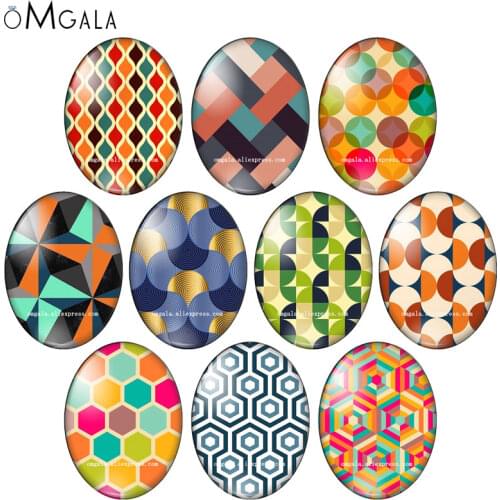 Colorful Geometry Art Patterns 13x18mm/18x25mm/30x40mm Oval photo glass cabochon flat back Making findings