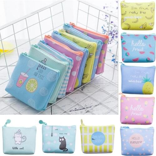 Mini Faux Leather Cartoon Cat Fruit Coin Purse Key Headphone Storage Bag Purse