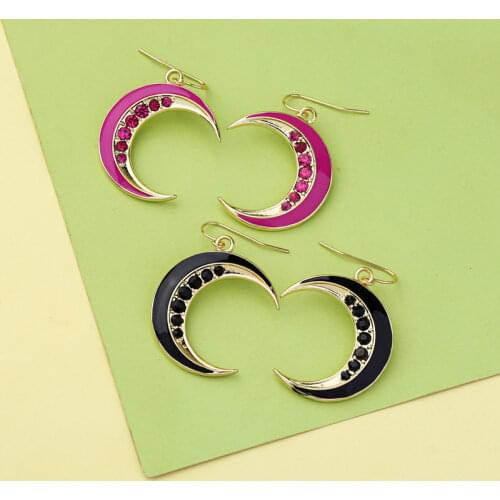 Fashion Handmade 3 Color Enamel Moon Drop Earring For Women Date Gift Wholesale Jewerly Accessory