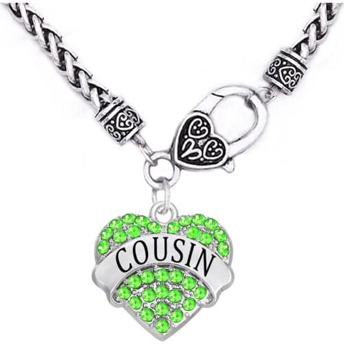 Fashion Heavy Wheat Chain Necklaces With Crystal Hearts Cousin Charms Family Member Jewelry