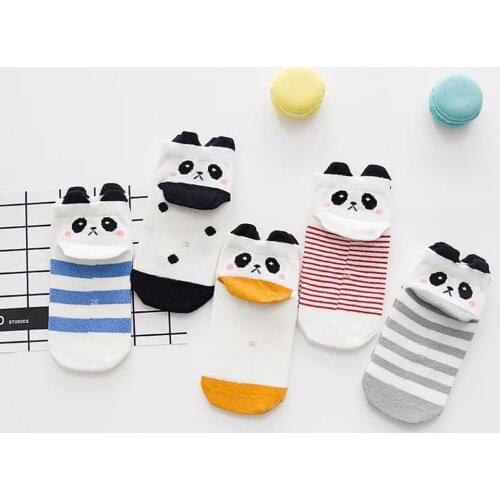 Cartoon 3D Panda Dots Stripe Print Kids Unisex Soft Breathable Floor Crew Socks