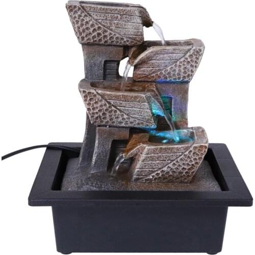 High Quality Resin Desktop Fountain Home Tabletop Water Decoration Ornament with LED Light EU US Plug