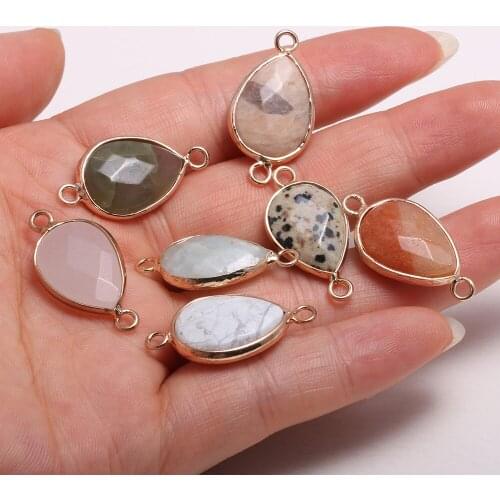Natural Stone Water Drop Shape Faceted agates Pendant Double hole connector for jewelry making DIY necklace bracelet accessories