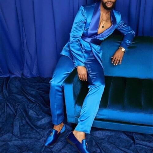 Latest Design 2-Piece Men Suits Silk Satin Wedding Tuxedos Summer Party Wear Fashion Black Business For Man Peaked Lapel Suit