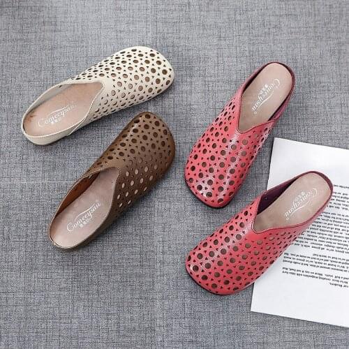 New Style Leather Baotou Half Slippers Women Summer Wear Soft Bottom Lazy Sandals Breathable, Fashionable and Comfortable