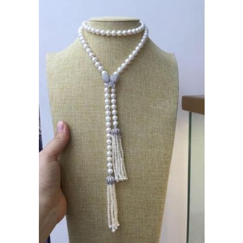New design single strand 9-10mm south white pearl necklace 42"