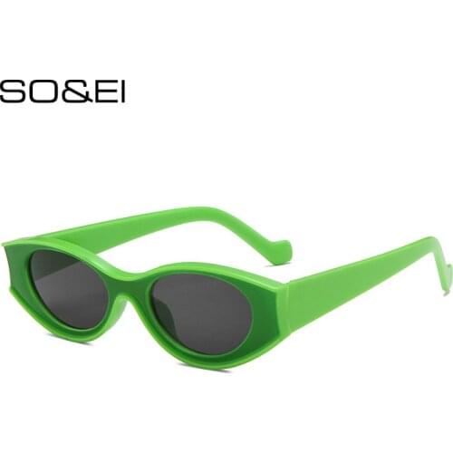 SO&EI Fashion Small Cat Eye Women Sunglasses Ins Popular Vintage Oval Lens Eyewear Punk Men Green Orange Sun Glasses UV400