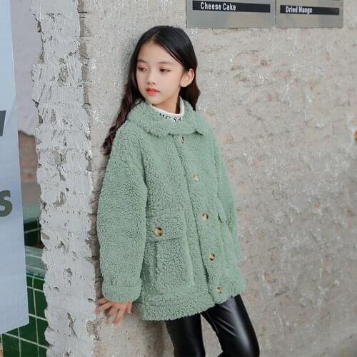 Girls Coat Autumn and Winter New Girls Medium Length Fur One Piece Granular Fleece Coat Little Girls Clothing